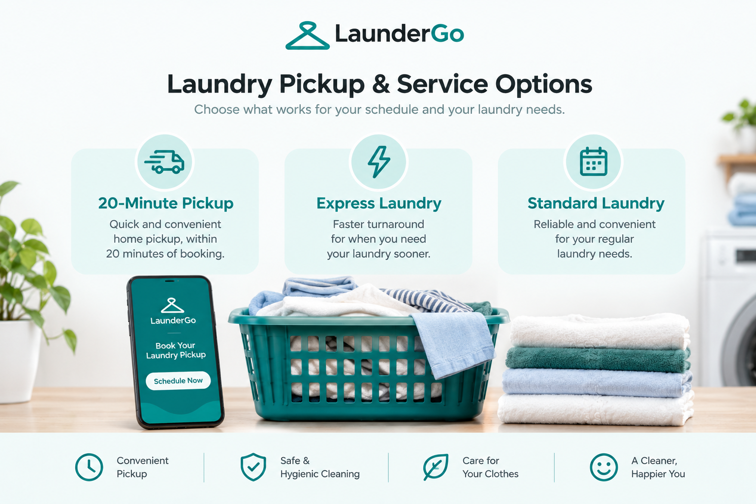 LaunderGo laundry pickup, Express Laundry and Standard Laundry service options